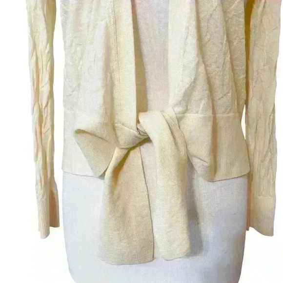 Title Nine Sweater Size Medium Women's Cream Washable Wool Tie Front Cardigan - Picture 3 of 11